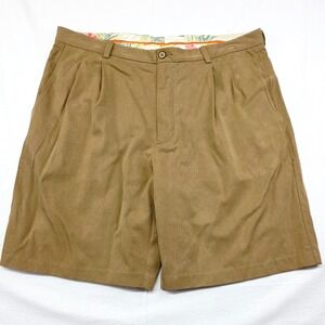 Tommy Bahama Shorts Mens 38 Brown Pleated Twill Tropical Lining Casual Resort